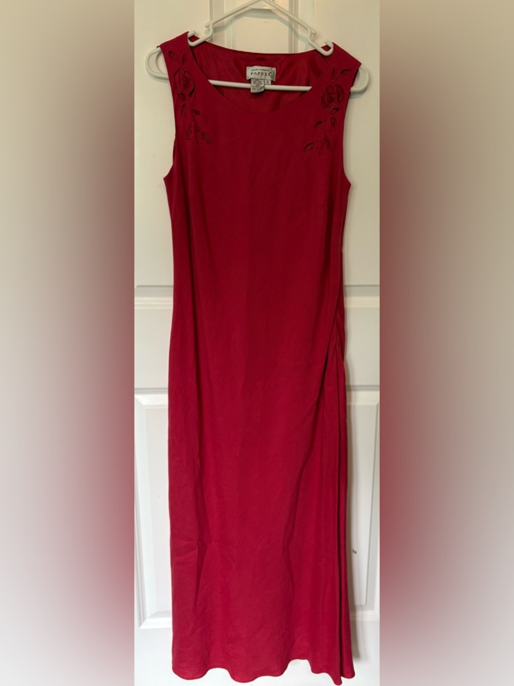 Adrianna Papell Red Sleeveless Maxi Dress with floral embroidery